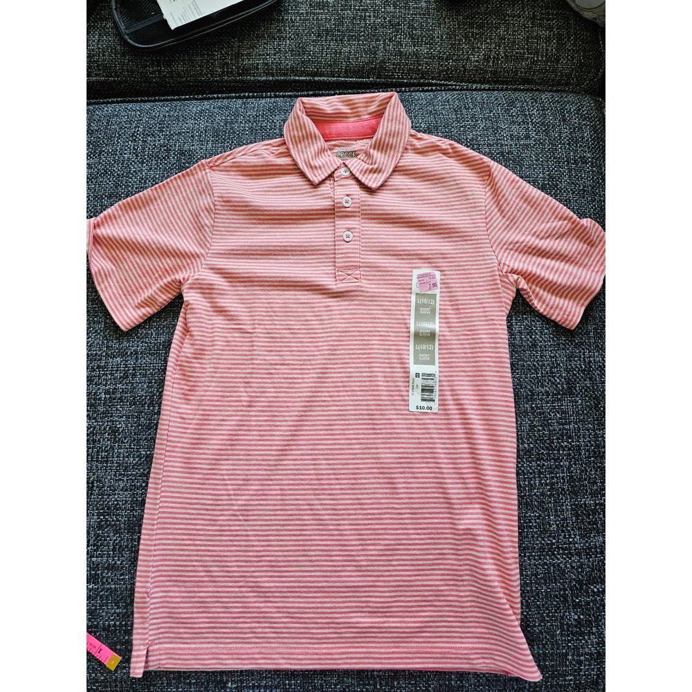 Falls Creek Polo Shirt Kids L 10/12 Pink Striped‎ NWT Short Sleeve Cotton Blend